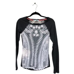 Maurices Gray Lace Inset Long Sleeve Blouse size Small